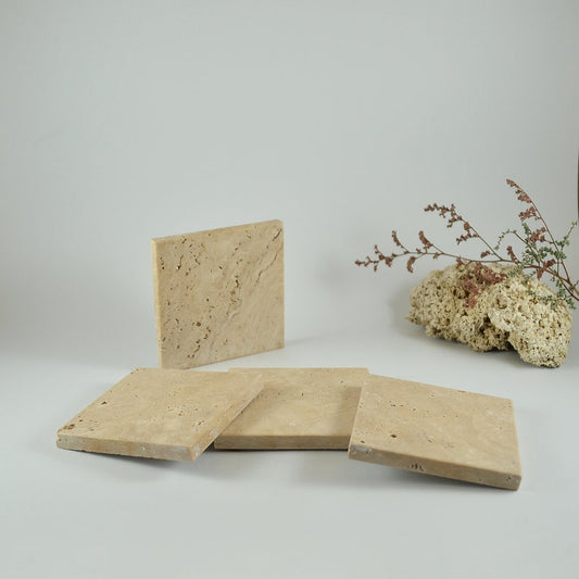 Natural Stone Turkish Travertine Coaster Set